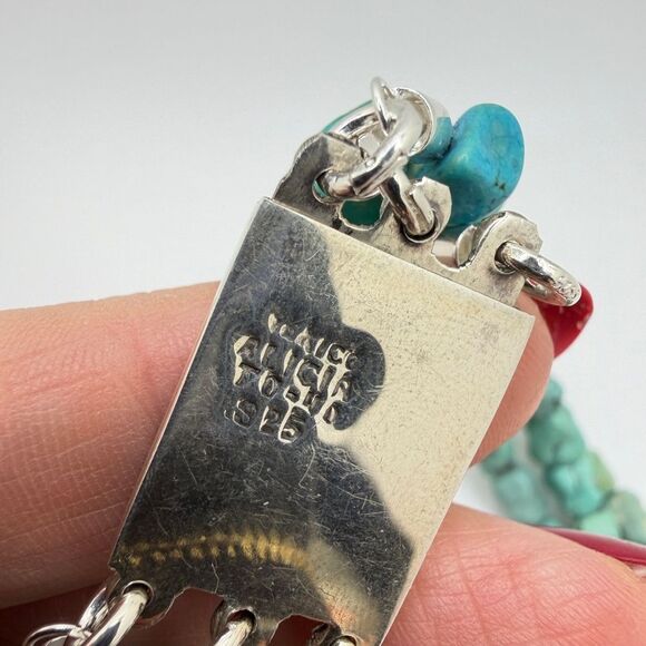 18"-22" Three strands of turquoise and 925 beaded necklace w/ VTG TAXCO clasp! - Picture 4 of 11